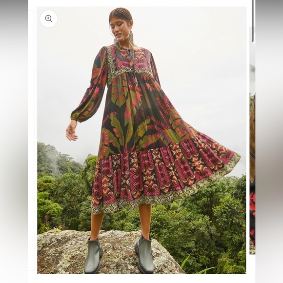 Farm Rio Tropical Forest V-Neck Midi Dress - Multi color size XS. - Picture 2 of 12